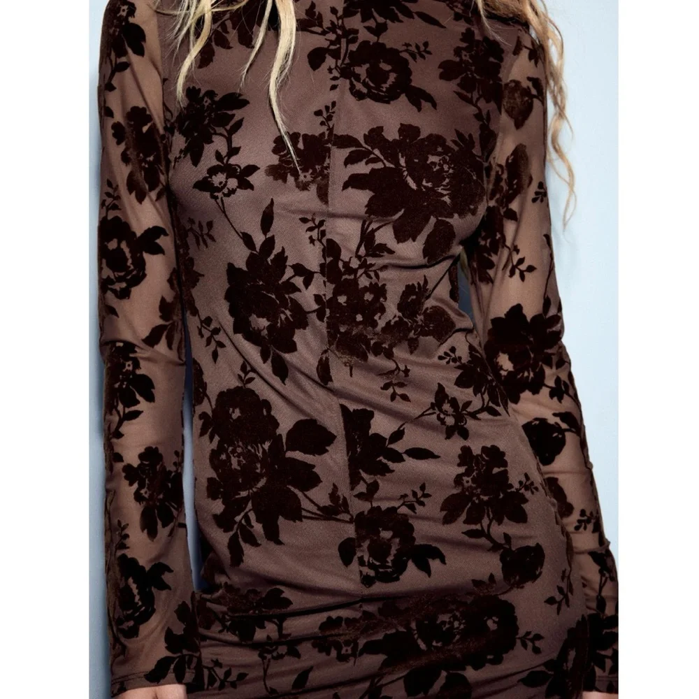 Zara LONG TULLE FLOCKED DRESS_4